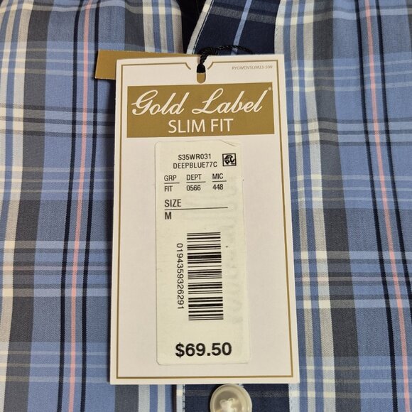 Roundtree & Yorke Gold Label Men's Shirt Size M Plaid Blue Slim Fit  (56) - Picture 6 of 10